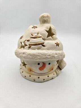 Source Unknown Cream Snowman Tea Light Holder with Orange Accent